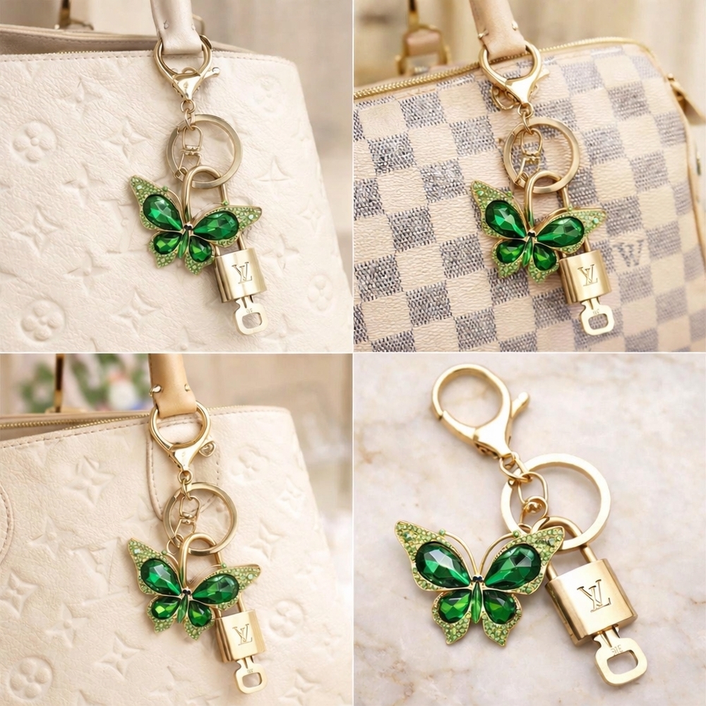 LV Gold Padlock 🔑 Authentic Louis Vuitton Charm + Unbranded Butterfly Keychain